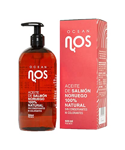 Oceannos Aceite de salmón para Perros, Gatos y Hurones - 500ml - 100% Salmón Noruego con Ácidos Grasos Omega 3, EPA, DHA y Linolénico