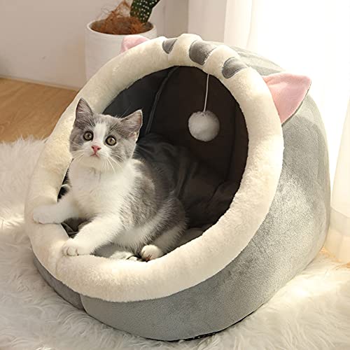 ODOORACT Cueva para gatos, cama para gatos, cueva de peluche con cojín interior extraíble suave y suave, cueva para dormir, para gatos y cachorros S