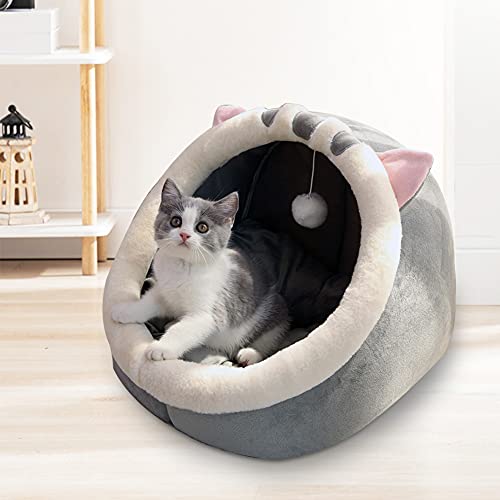 ODOORACT Cueva para gatos, cama para gatos, cueva de peluche con cojín interior extraíble suave y suave, cueva para dormir, para gatos y cachorros S