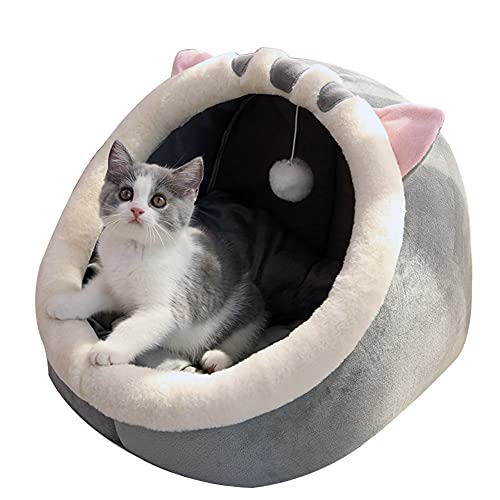 ODOORACT Cueva para gatos, cama para gatos, cueva de peluche con cojín interior extraíble suave y suave, cueva para dormir, para gatos y cachorros S