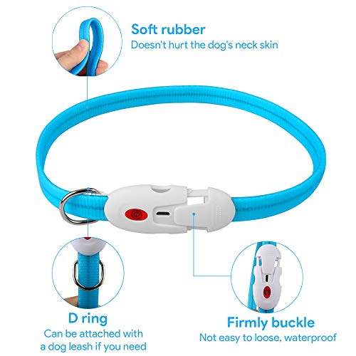 Oladwolf Collar Luminoso Perro, USB Recargable Collar Perro luz Seguro 3 Modos, Collar LED Impermeable Ajustable para Perro y Gato Menos 20kg - Azul