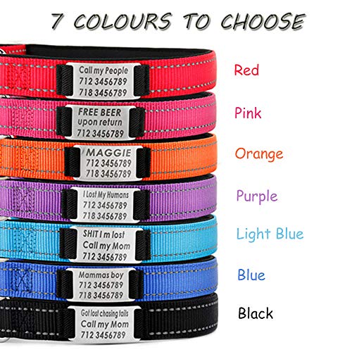 Oncpcare Collar de perro personalizado, grabado personalizado con nombre de mascota y número de teléfono, collar de identificación de perro bordado reflectante