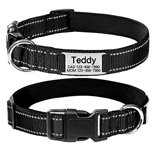 Oncpcare Collar de perro personalizado, grabado personalizado con nombre de mascota y número de teléfono, collar de identificación de perro bordado reflectante