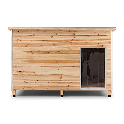 Oneconcept Schloss Wuff - Caseta para Perro, Casa de Mascotas para Patio, Tamaño L, 90x120x90 cm, Aislada, Resistente a la Intemperie, Madera de Pino, Marrón Ensillar