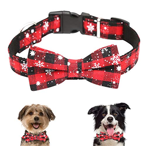 onehous Collar de Perro con Pajarita Desmontable Copo de Nieve navideño, cómoda, Duradera, Ajustable, clásica Pajarita a Cuadros para Collar de Perro - Rojo