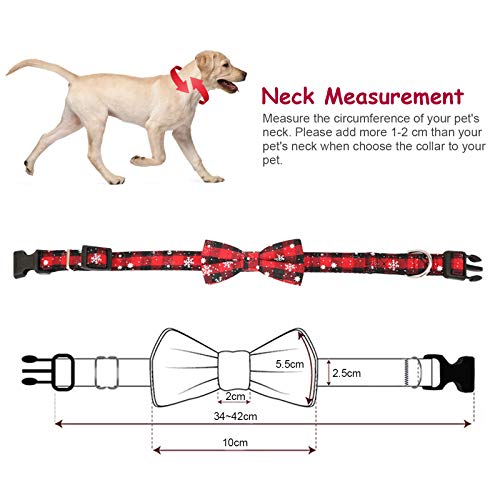 onehous Collar de Perro con Pajarita Desmontable Copo de Nieve navideño, cómoda, Duradera, Ajustable, clásica Pajarita a Cuadros para Collar de Perro - Rojo