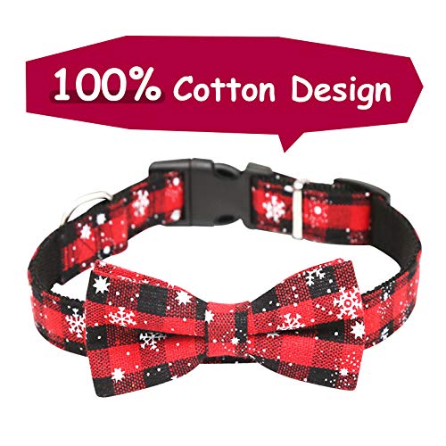 onehous Collar de Perro con Pajarita Desmontable Copo de Nieve navideño, cómoda, Duradera, Ajustable, clásica Pajarita a Cuadros para Collar de Perro - Rojo