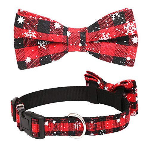 onehous Collar de Perro con Pajarita Desmontable Copo de Nieve navideño, cómoda, Duradera, Ajustable, clásica Pajarita a Cuadros para Collar de Perro - Rojo