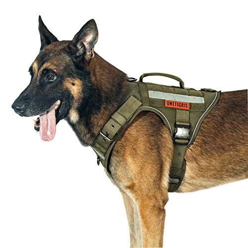 OneTigris K9 FIRE Tanker - Arnés táctico para perro con 3 asas y hebillas de metal (L, Ranger verde)