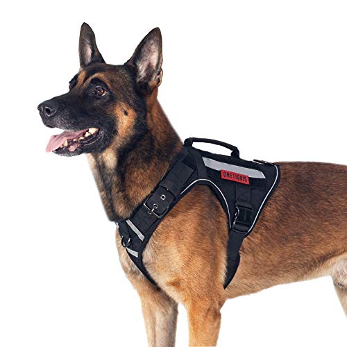 OneTigris K9 FIRE Tanker - Arnés táctico para perro con 3 asas y hebillas de metal (M, negro)