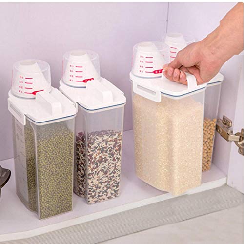 Onsinic 1pcs 2L plástico Dispensador de Cereales Caja de Almacenamiento de la Cocina de arroz Grano del envase Bonito Juguete para Mascotas