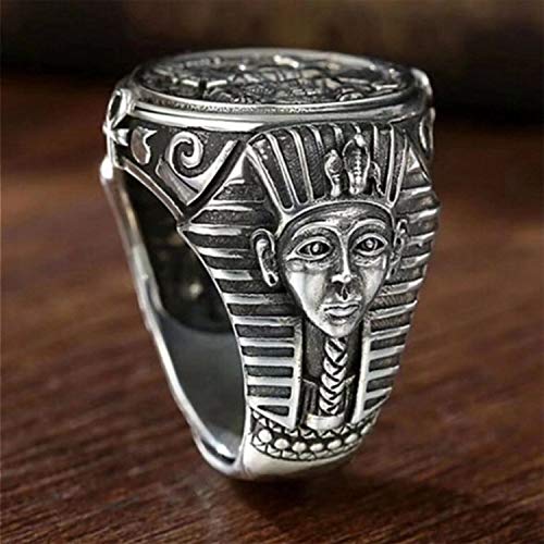 OOCA Anillo de Acero Inoxidable para Hombre, Anillo de pirámide de faraón Egipcio Antiguo, Anillo de Amuleto de Anubis de ángel de la Guarda, Plata galvanizada, 7-11