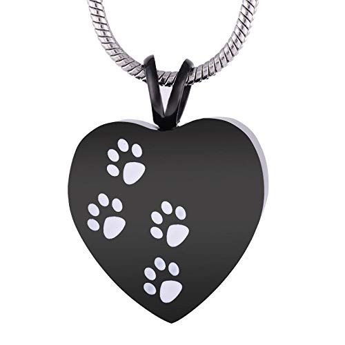 OPPJB Collar Conmemorativo De Cenizascollar De Cremación De Corazón con Estampado De Pata De Acero Inoxidable 316L Negro De Oro Rosa De Plata Dorado para Cenizas De Mascota-C