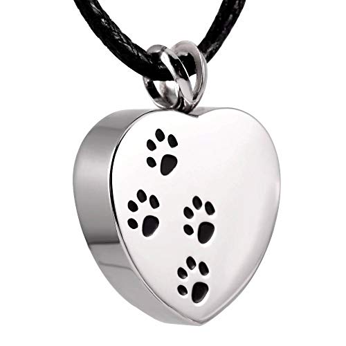 OPPJB Collar De Urna para Cenizascollar De Cremación De Corazón con Estampado De Pata De Acero Inoxidable 316L Negro Oro Rosa Plateado Dorado para Cenizas De Mascotas-B