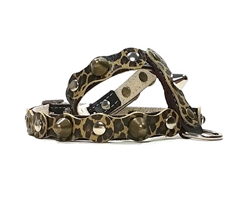 Original Arnés para Perro, Cuero Negro y Camuflaje Leopardo, Correa y Pulsera Opcional, Piel de Calidad, Hecho a Mano en España , Pequeño, Chihuahua y Cachorro, S: Cuello 18-22 cm, Pecho 32-37 cm