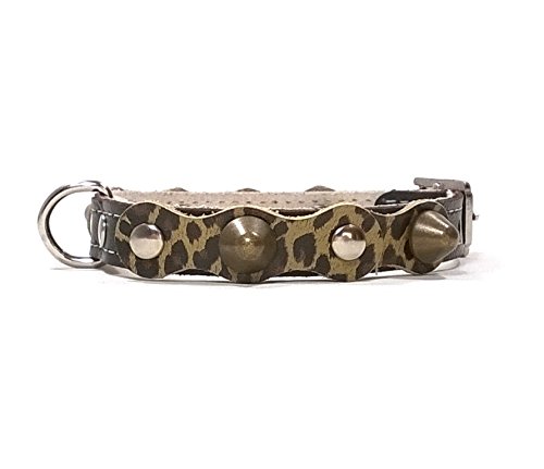 Original Collar para Perro de Cuero Camuflaje Leopardo con Pinchos, Todas las Tallas, Correa Opcional, Piel de Calidad, Diseño Hecho Mano, Pequeño y Chihuahua, 25 cm XXXS: Cuello 15-20 cm, Ancho 13mm