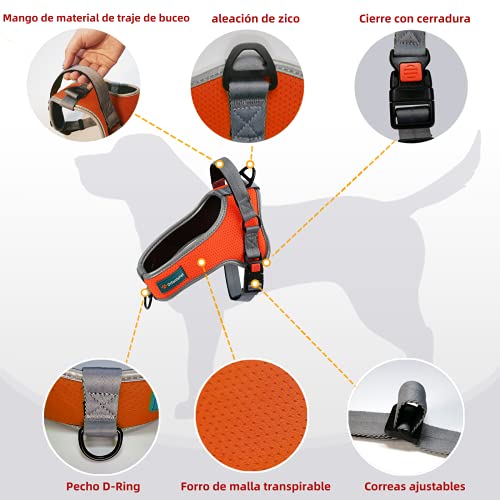 OrionisPet Arnés para Perros pequeño y Mediano Arnés para Perros Grande Transpirable Reflectante cómodo Suave Ajustable fácil de Usar Arnés para Perros (Naranja, M)