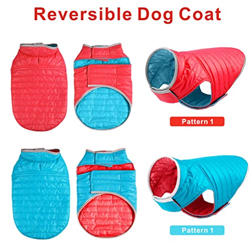 Oslueidy Abrigo de Perro Reversible,Chaqueta de Invierno para Perros Chaleco de Cachorro Caliente Ropa Impermeable para Mascotas Snowsuit de Perros para pequeños Perros Grandes