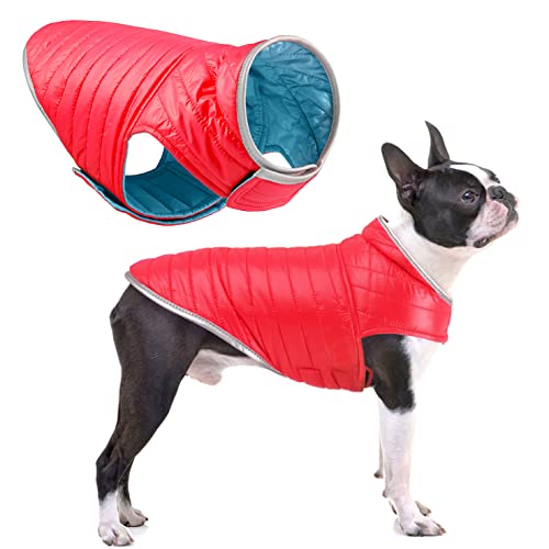 Oslueidy Abrigo de Perro Reversible,Chaqueta de Invierno para Perros Chaleco de Cachorro Caliente Ropa Impermeable para Mascotas Snowsuit de Perros para pequeños Perros Grandes