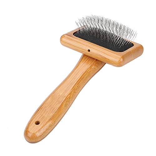 Oumefar Peine de bambú Saludable para el Pelo de Perro Cepillo de Madera para Mascotas ecológico Cepillo para Masaje y Aseo con cerdas Redondeadas(Uncharged)