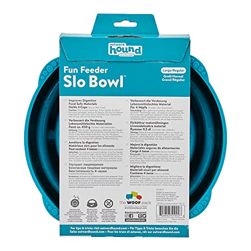 Outward Hound Fun Feeder Slo-Bowl - Comedero con obstáculos para perros - Turquesa - Grande/normal