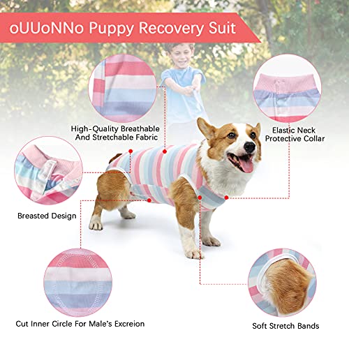 oUUoNNo Traje de recuperación para cachorro, traje de recuperación quirúrgica para heridas abdominales o enfermedades de la piel, mono masculino femenino antilamido, collar y cono sustituto (S, rosa)