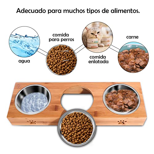 OXYEFEI Comederos para Perros,Comedero Perro Personalizado,Comedero Perros Plato Simple, Doble, Triple Extraíble, Base de Bambú Antideslizante -para Mascotas Pequeñas Gatos y perro (3 cuenco)