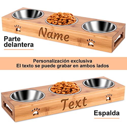 OXYEFEI Comederos para Perros,Comedero Perro Personalizado,Comedero Perros Plato Simple, Doble, Triple Extraíble, Base de Bambú Antideslizante -para Mascotas Pequeñas Gatos y perro (3 cuenco)