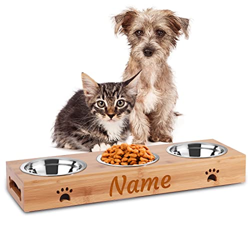 OXYEFEI Comederos para Perros,Comedero Perro Personalizado,Comedero Perros Plato Simple, Doble, Triple Extraíble, Base de Bambú Antideslizante -para Mascotas Pequeñas Gatos y perro (3 cuenco)