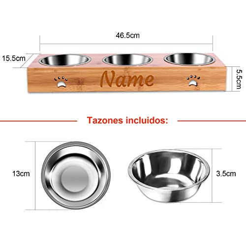 OXYEFEI Comederos para Perros,Comedero Perro Personalizado,Comedero Perros Plato Simple, Doble, Triple Extraíble, Base de Bambú Antideslizante -para Mascotas Pequeñas Gatos y perro (3 cuenco)