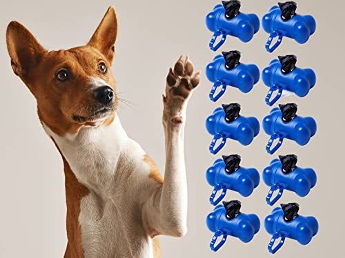 Pack 10 Dispensadores + 150 Bolsas para excrementos perros y mascotas. Colores. Bolsas Caca Perro. Portabolsas Heces (AZUL)