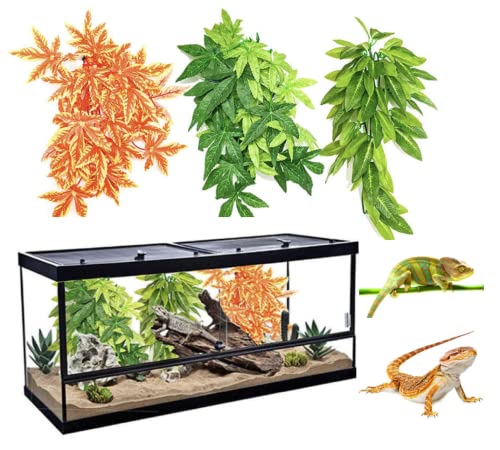 Pack de 3 Plantas para terrarios de Reptiles,Colgantes con Ventosa,Ideales para terrarios de Camaleones, Serpientes, lagartos, Tortugas y Todo Tipo de Reptiles. Juego de 3 Plantas para terrarios.