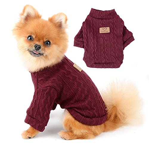 PAIDEFUL Jersey Cálido de Punto para Perros Suéteres de Chihuahua Jersey de Tejido de Orejas de Trigo a la Moda Ropa de Invierno para Cachorros Mascotas Pequeñas Gatos Otoño Clima Frío Rojo S