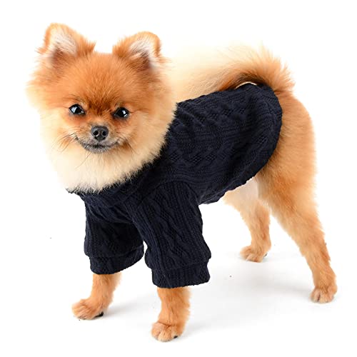 PAIDEFUL Jersey Cálido de Punto para Perros Suéteres de Chihuahua Jersey de Tejido de Orejas de Trigo a la Moda Ropa de Invierno para Cachorros Mascotas Pequeñas Gatos Otoño Clima Frío Azul Oscuro M