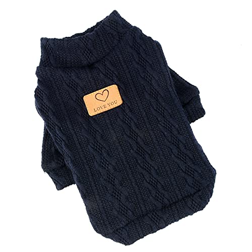 PAIDEFUL Jersey Cálido de Punto para Perros Suéteres de Chihuahua Jersey de Tejido de Orejas de Trigo a la Moda Ropa de Invierno para Cachorros Mascotas Pequeñas Gatos Otoño Clima Frío Azul Oscuro M