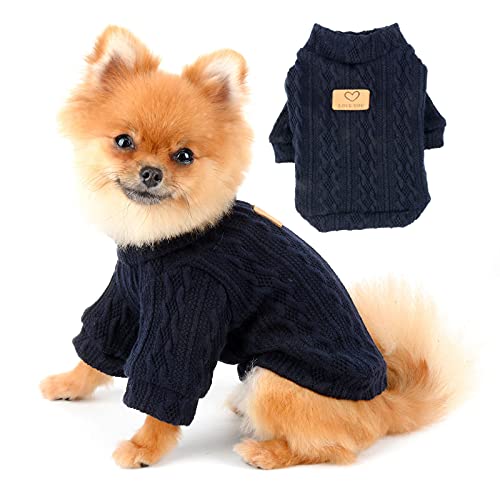 PAIDEFUL Jersey Cálido de Punto para Perros Suéteres de Chihuahua Jersey de Tejido de Orejas de Trigo a la Moda Ropa de Invierno para Cachorros Mascotas Pequeñas Gatos Otoño Clima Frío Azul Oscuro M