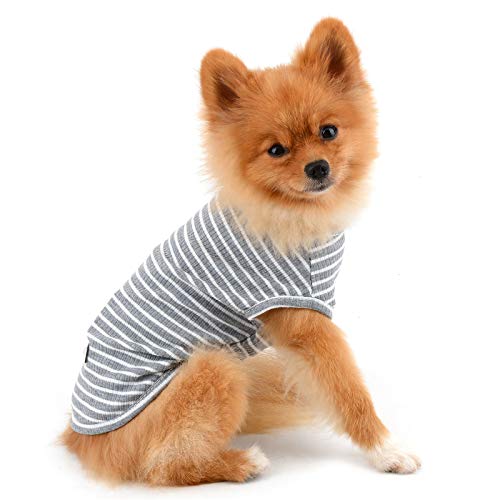 PAIDEFUL Ropa para Perros Pequeños Camiseta de Cachorro a Rayas de Verano para Niño y Niña Chaleco Transpirable 100% Algodón Camiseta sin Mangas Chihuahua Yorkshire Gris XXL