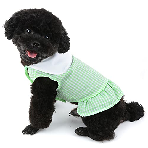 PAIDEFUL Vestido a Cuadros para Perros Pequeños Medianos Gatos Mujeres Niñas Chaleco de Algodón Suave Falda con Tirantes Camisetas sin Mangas Transpirables Chihuahua Ropa Mascota Verano Verde L