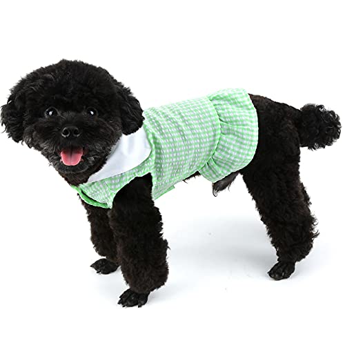 PAIDEFUL Vestido a Cuadros para Perros Pequeños Medianos Gatos Mujeres Niñas Chaleco de Algodón Suave Falda con Tirantes Camisetas sin Mangas Transpirables Chihuahua Ropa Mascota Verano Verde L