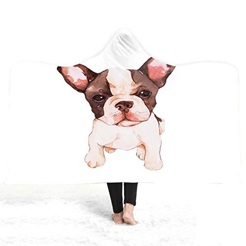 PANDAWDD Manta con Capucha De Divertido Perro Mascota Lindo Franela Suave Manta con Forro De Sherpa, Manta para Tirar, Ropa De Cama De Microfibra, 150X200 Cm