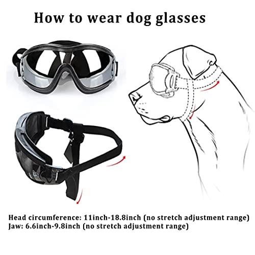 PAPIEEED Gafas de sol impermeables para mascotas, resistentes a los rayos UV, resistentes a la nieve, resistentes al viento, con correa ajustable para perros medianos y grandes