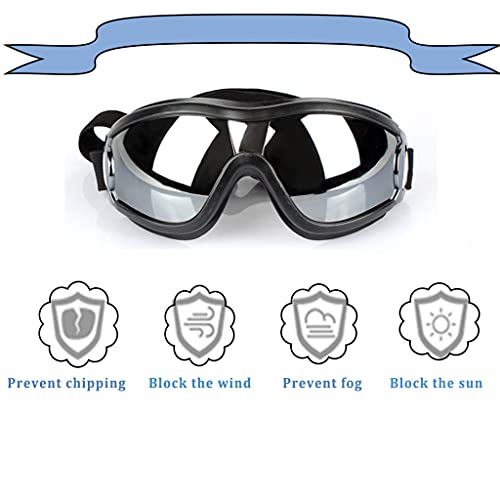 PAPIEEED Gafas de sol impermeables para mascotas, resistentes a los rayos UV, resistentes a la nieve, resistentes al viento, con correa ajustable para perros medianos y grandes