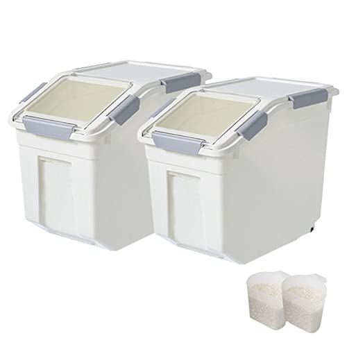 Paquete de 2 contenedores almacenamiento alimentos con taza medidora, dispensador de arroz grande hermético contenedor almacenamiento de alimentos para perros y mascotas contenedor de arroz,15kg