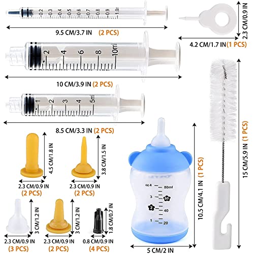 Paquete de 21 pezones originales con jeringas y biberón de lactancia para gatitos y animales silvestres, mejor adecuado para pequeños mamíferos, recién nacidos de la semana y gatitos viejos