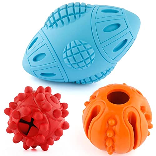 Paquete de 3 juguetes de pelota de perro, juguete de perro de fútbol chirriante, juguete de perro dispensador, juguete interactivo para perros pequeños, medianos y grandes