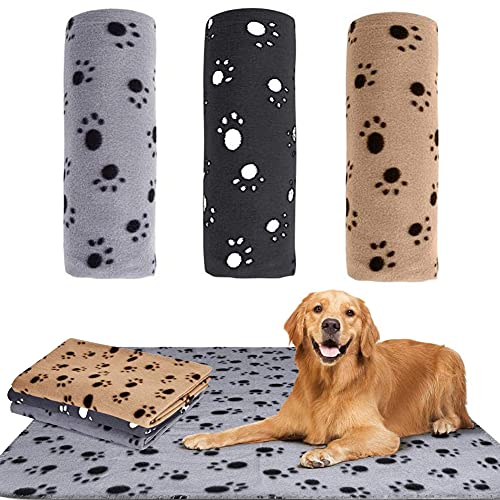 Paquete de 3 Mantas para Mascotas, Funda con Estampado de Patas de Gatito, Manta Suave y Cálida para Animales, Cojín para Perros,Caqui, Negro y Gris, 100 x 70 cm