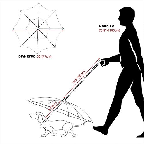 Paraguas para perros con correa, apto para perros pequeños y medianos, transparente, apto para nieve y lluvia