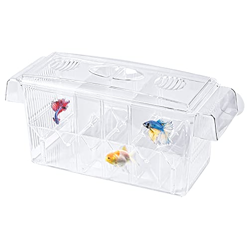 Parideras para Peces, 4 in 1 Paridera Flotante con Tapa, Gran Capacidad Granja de Cría de Peces de Acuario, Transparente Caja de Aislamiento de Peces con Ventosas, 27 x 11.5cm