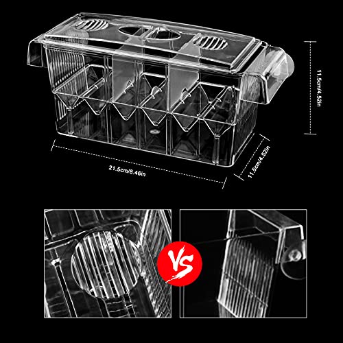 Parideras para Peces, 4 in 1 Paridera Flotante con Tapa, Gran Capacidad Granja de Cría de Peces de Acuario, Transparente Caja de Aislamiento de Peces con Ventosas, 27 x 11.5cm