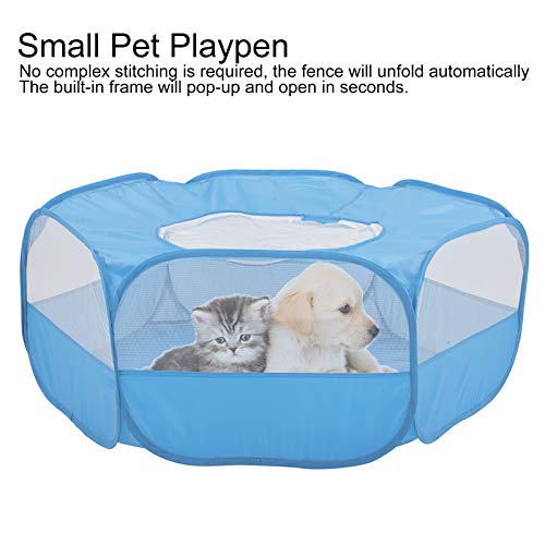 Parque para animales pequeños, portátil, transparente, para mascotas, jaula para mascotas, tienda, impermeable, pequeña jaula para mascotas, cerca con cubierta superior, anti-escape para(AZUL)